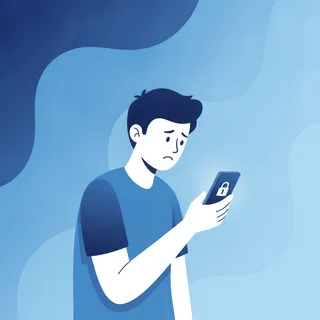 Un adolescent face à un smartphone dont l'écran affiche un cadenas, illustrant la restriction d'âge sur les réseaux sociaux