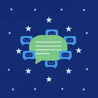 Illustration d'une messagerie instantanée verte entourée de bulles d'assistants d'intelligence artificielle cherchant à y accéder