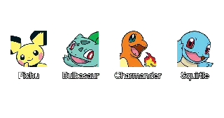 Les badges Pokémon Pichu, Bulbizarre, Salamèche et Carapuce du chat Twitch