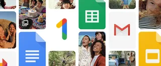 Logo Google One entoure des icones Gmail, Drive, Photos, Docs et Sheets