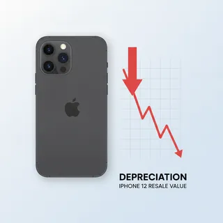 iPhone 12 avec une fleche rouge descendante symbolisant la perte de valeur