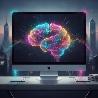 Cerveau coloré généré par IA affiché sur un écran d'ordinateur