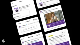 Captures d'écran des nouveaux outils podcast de Threads : cartes d'épisodes, transcriptions et statistiques