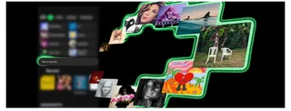 Écran de l'application Spotify affichant le champ Talk to Spotify au-dessus d'une mosaïque de pochettes d'albums