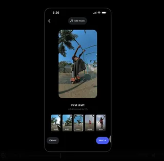 Écran de la fonction First Draft d'Instagram assemblant plusieurs clips vidéo en un Reel