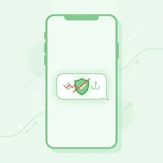 Bulle de messagerie sur un smartphone avec un bouclier symbolisant une alerte anti-arnaque