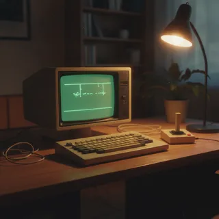 Vieux micro-ordinateur 8 bits des années 1980 avec écran à tube cathodique