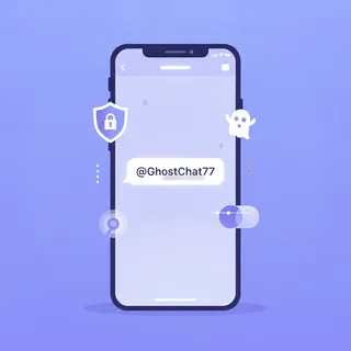 Un smartphone affiche une bulle de messagerie avec un pseudonyme précédé d'un arobase et une icône de confidentialité