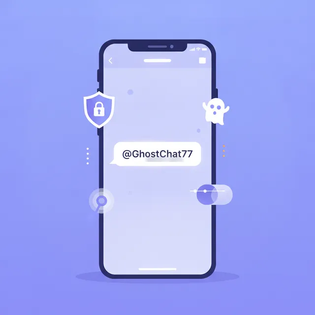 Un smartphone affiche une bulle de messagerie avec un pseudonyme précédé d'un arobase et une icône de confidentialité