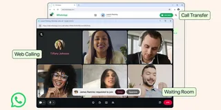 Appel vidéo de groupe WhatsApp dans un navigateur web, avec les fonctions Web Calling, Call Transfer et Waiting Room