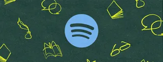 Logo Spotify entouré d'illustrations de livres et de lunettes