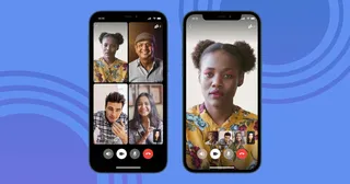 Deux smartphones affichant un appel vidéo de groupe Signal avec plusieurs participants