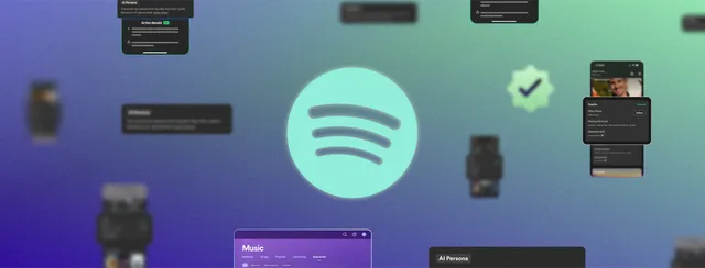 Logo Spotify entouré de badges Verified et AI Persona et de crédits GenerativeAI