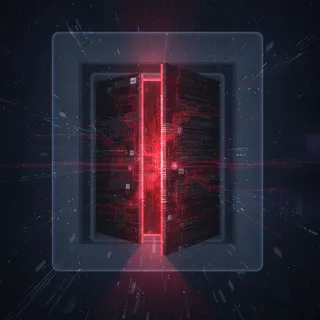 Porte numérique entrouverte faite de code rouge, symbole d'une porte dérobée informatique