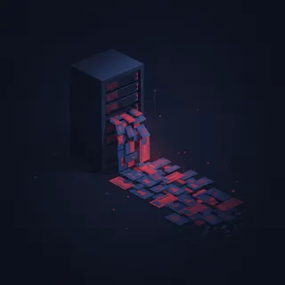 Illustration : un serveur informatique laissant s'échapper des cartes d'identité et permis de conduire