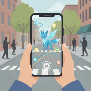 Jeu Pokemon Go en réalité augmentée sur smartphone dans la rue