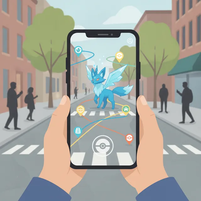 Jeu Pokemon Go en réalité augmentée sur smartphone dans la rue