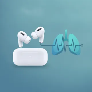 AirPods et icone de poumons avec courbe respiratoire