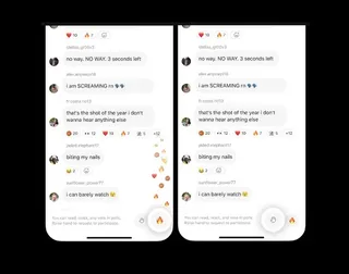 Capture d'un live chat Threads avec emojis qui flottent et bouton pour lever la main