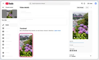 Interface YouTube Studio montrant l'ajout d'une vignette personnalisée à un Short vertical