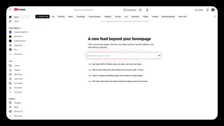 Interface Custom Feed de YouTube : un champ Describe your new feed sur la page d'accueil pour creer un fil video personnalise