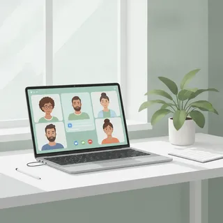 Appel visio de groupe affiché sur l'écran d'un ordinateur portable