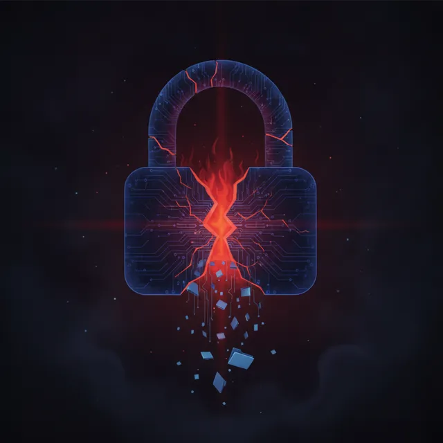 Un cadenas numerique fissure laissant fuir des donnees, illustration sur une cyberattaque et un vol de donnees