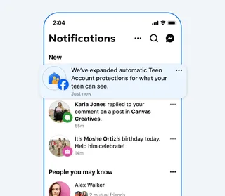 Notification Meta annonçant l'extension des protections des comptes ados sur Facebook et Instagram