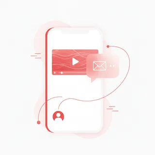 Smartphone affichant une application de vidéos avec une bulle de conversation, illustrant la messagerie intégrée de YouTube