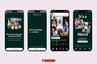 Écrans de l'appli Tinder présentant la fonction Group Hangouts pour sortir en groupe
