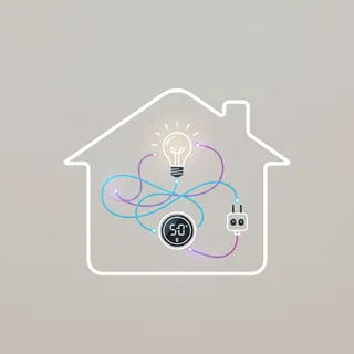 Maison connectée avec objets reliés entre eux, illustration