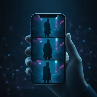 Un smartphone tenu en mode portrait affichant une mini-série vidéo verticale