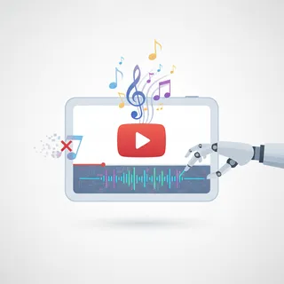 Logo YouTube, illustration sur la musique generee par IA
