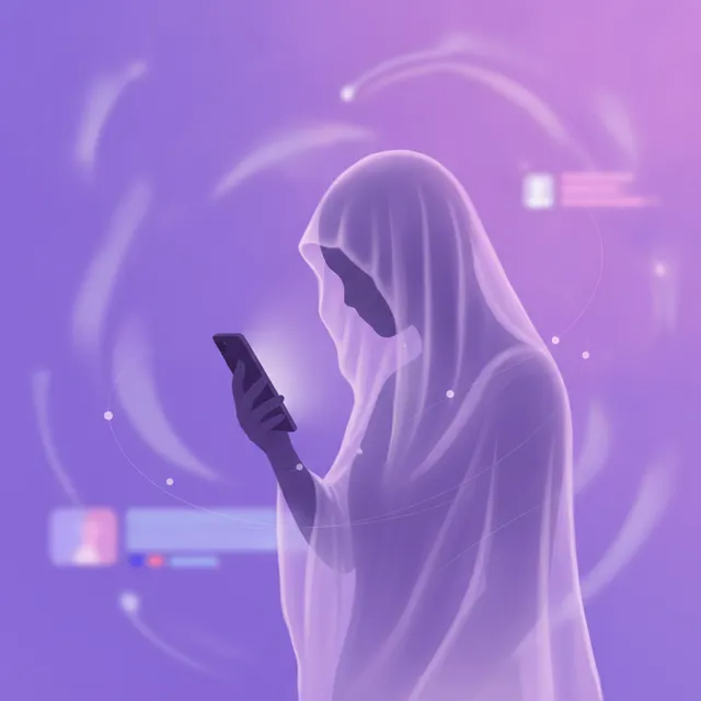 Silhouette anonyme regardant discrètement des stories sur un smartphone, évoquant le mode invisible d'Instagram Plus