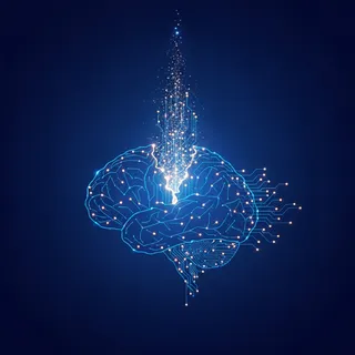 Cerveau stylisé en réseau de neurones lumineux, illustrant un modèle d'intelligence artificielle open source