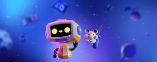 Les mascottes Clyde et Nelly de Discord flottant sur fond bleu, illustration officielle des notes de version