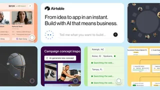Captures de l'interface Airtable avec le logo du service et ses fonctions assistées par IA