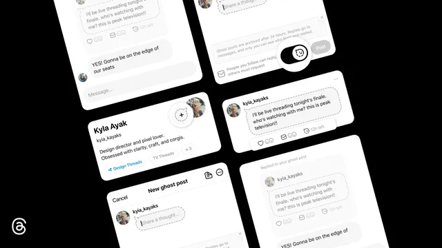 Aperçu des ghost posts de Threads : posts éphémères archivés après 24 heures, avec le logo Threads